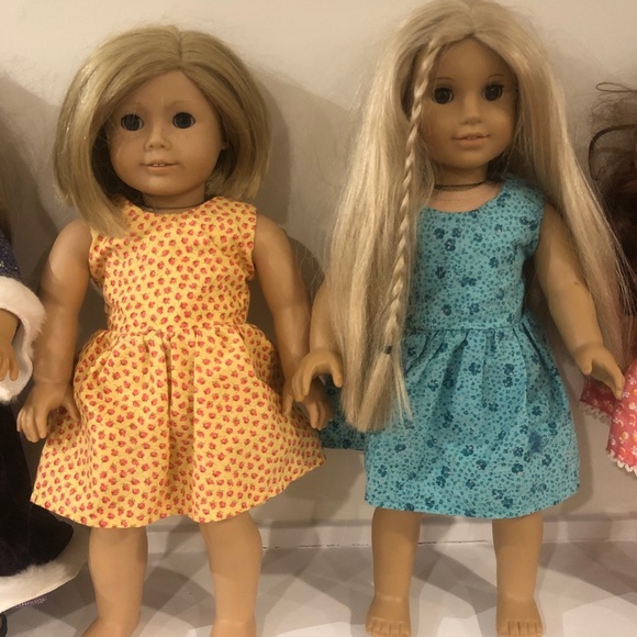 American Girl Doll Lot of 2 -Kit and Julie w/handmade dresses EUC